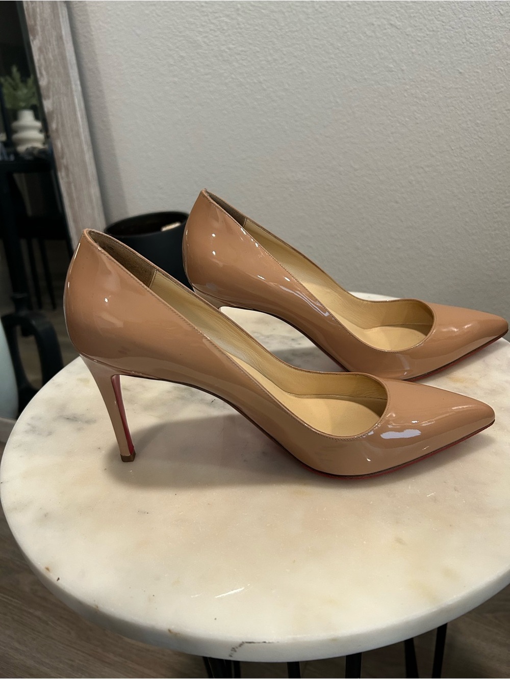 Christian Louboutin Nude Patent Pointed-Toe Pumps